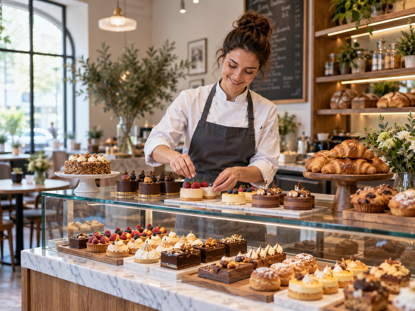 Pastry chef kneading dough on a stainless steel bench